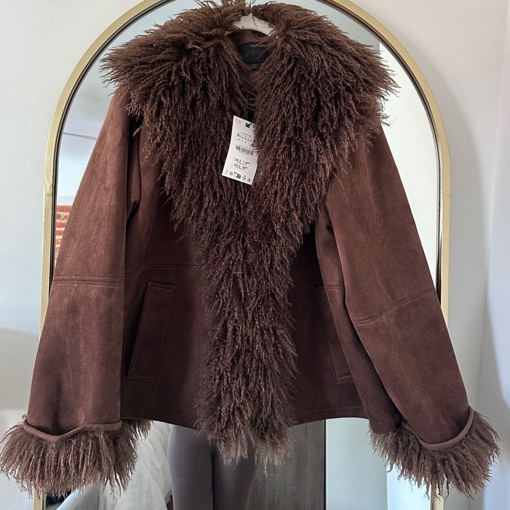 ZARA DOUBLE FACED FAUX FUR JACKET COAT PENNY LANE FAUX SUEDE 8372/221 SMALL XL - Picture 12 of 15